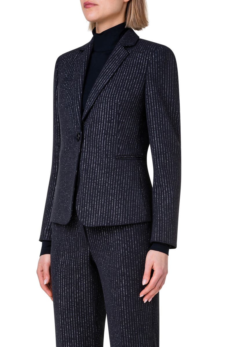 Akris punto Metallic Pinstripe Jacket, Alternate, color, 098 Black-Metallic