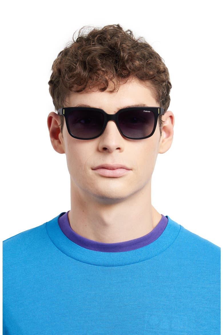 54mm Polarized Rectangular Sunglasses, Alternate, color, BLACK/ GRAY POLAR