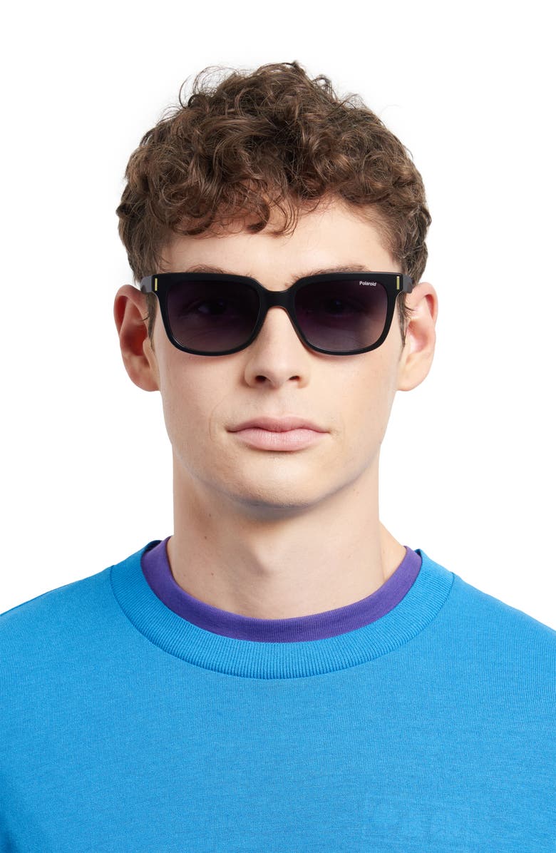 Polaroid 54mm Polarized Rectangular Sunglasses, Alternate, color, Black/ Gray Polar
