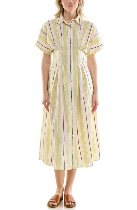 Pintuck Waist Midi Shirtdress