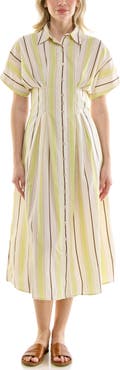 Nicole Miller Pintuck Waist Midi Shirtdress