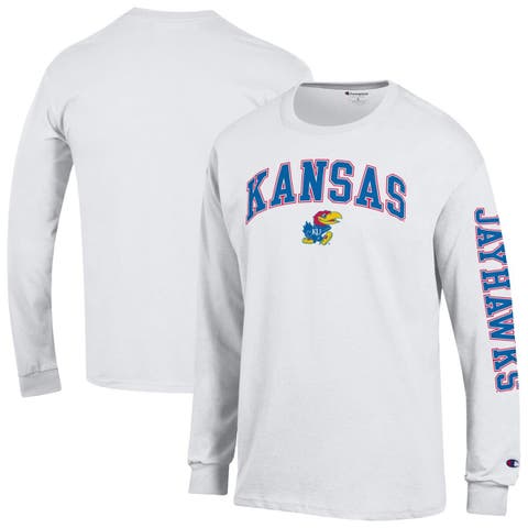 Men's Champion  White Kansas Jayhawks Arch Over Logo 2-Hit Long Sleeve T-Shirt