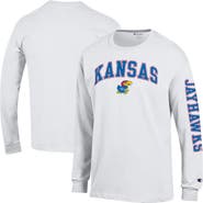 Champion Men's Champion  White Kansas Jayhawks Arch Over Logo 2-Hit Long Sleeve T-Shirt