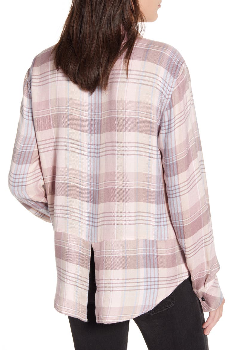 Sanctuary Plaid Button-Up Shirt, Alternate, color, SOFT BLUSH