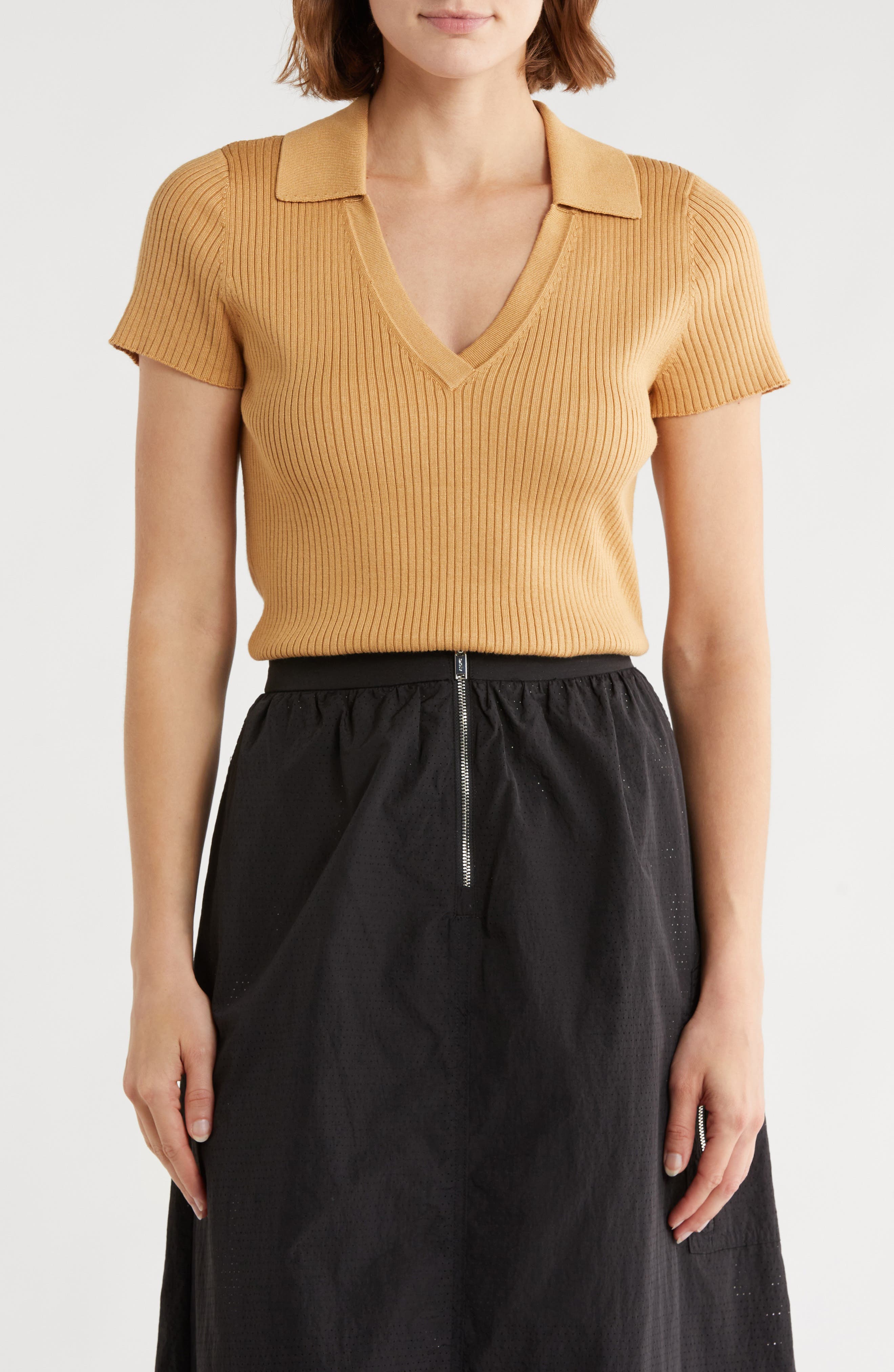 DKNY Jeans Short Sleeve Rib Polo Sweater