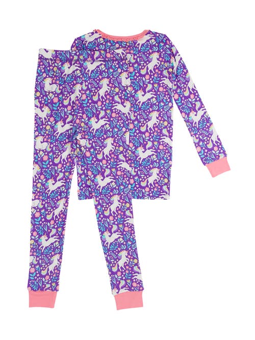 Shop Rufflebutts Softsnooze Girls Ruffle Long Sleeve Pajama Set In Unicorn Meadow
