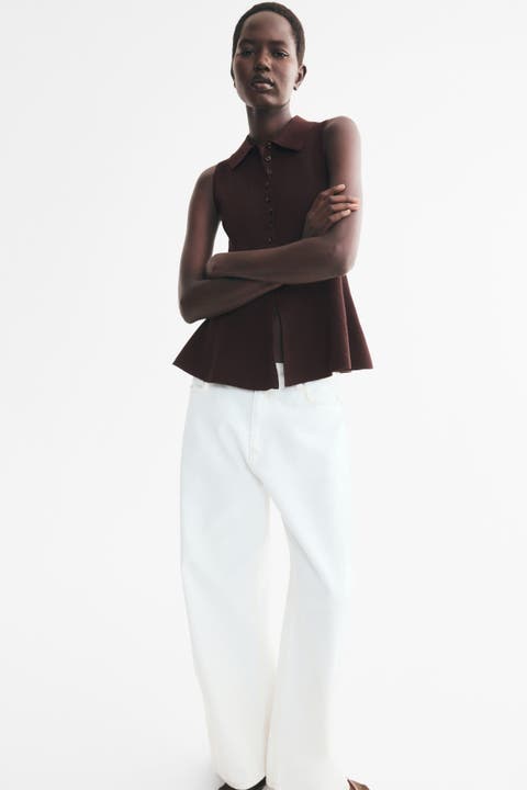 Rib-knit Peplum Top