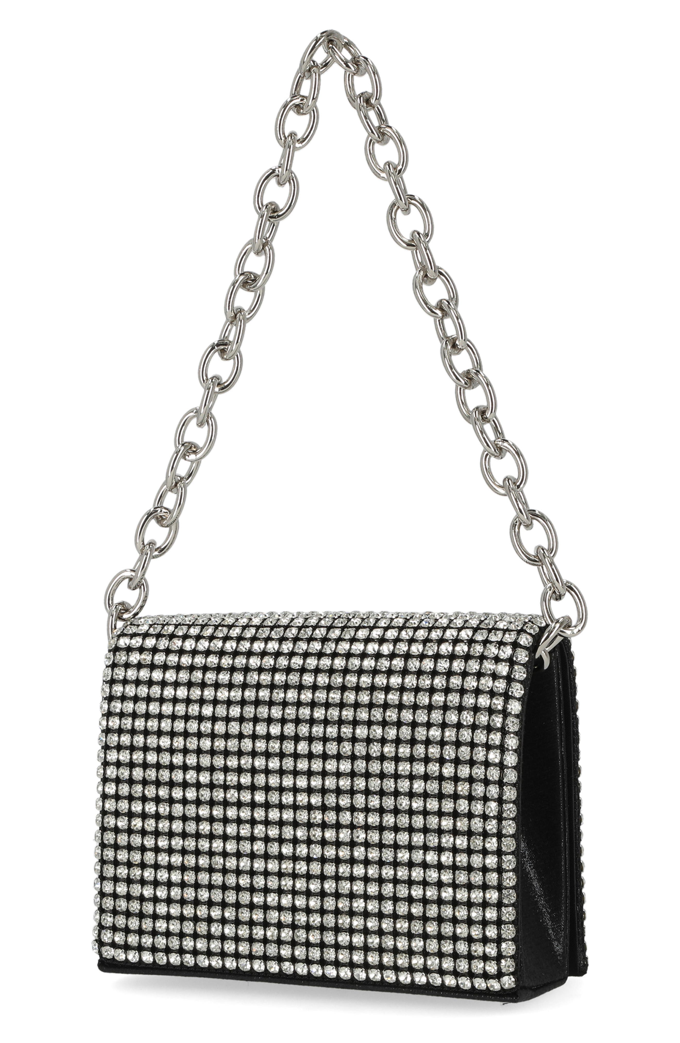 Jessica McClintock Crystal Embellished Shoulder Bag, Alternate, color, Black/ Silver
