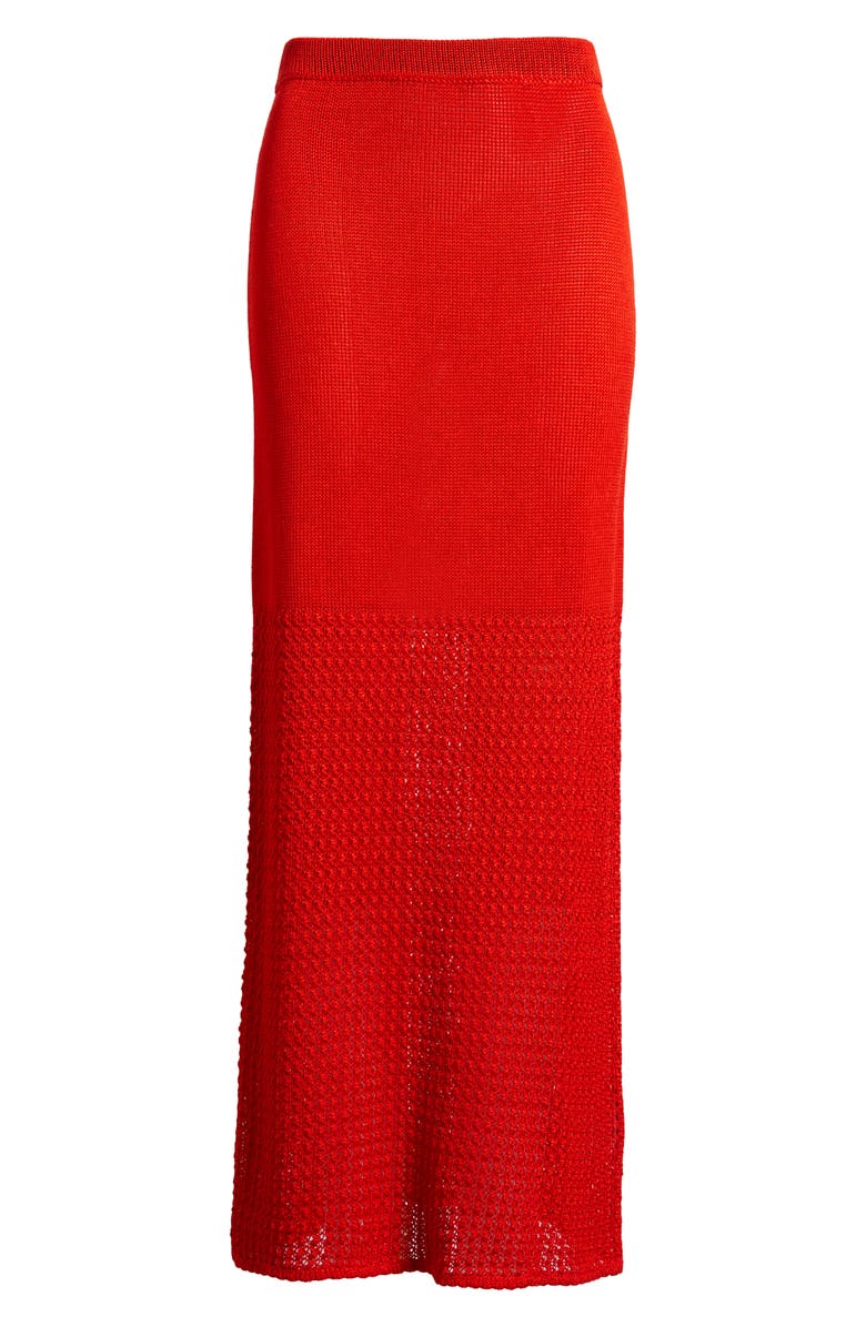 Theory Open Stitch Detail Cotton Maxi Sweater Skirt, Alternate, color, Poppy