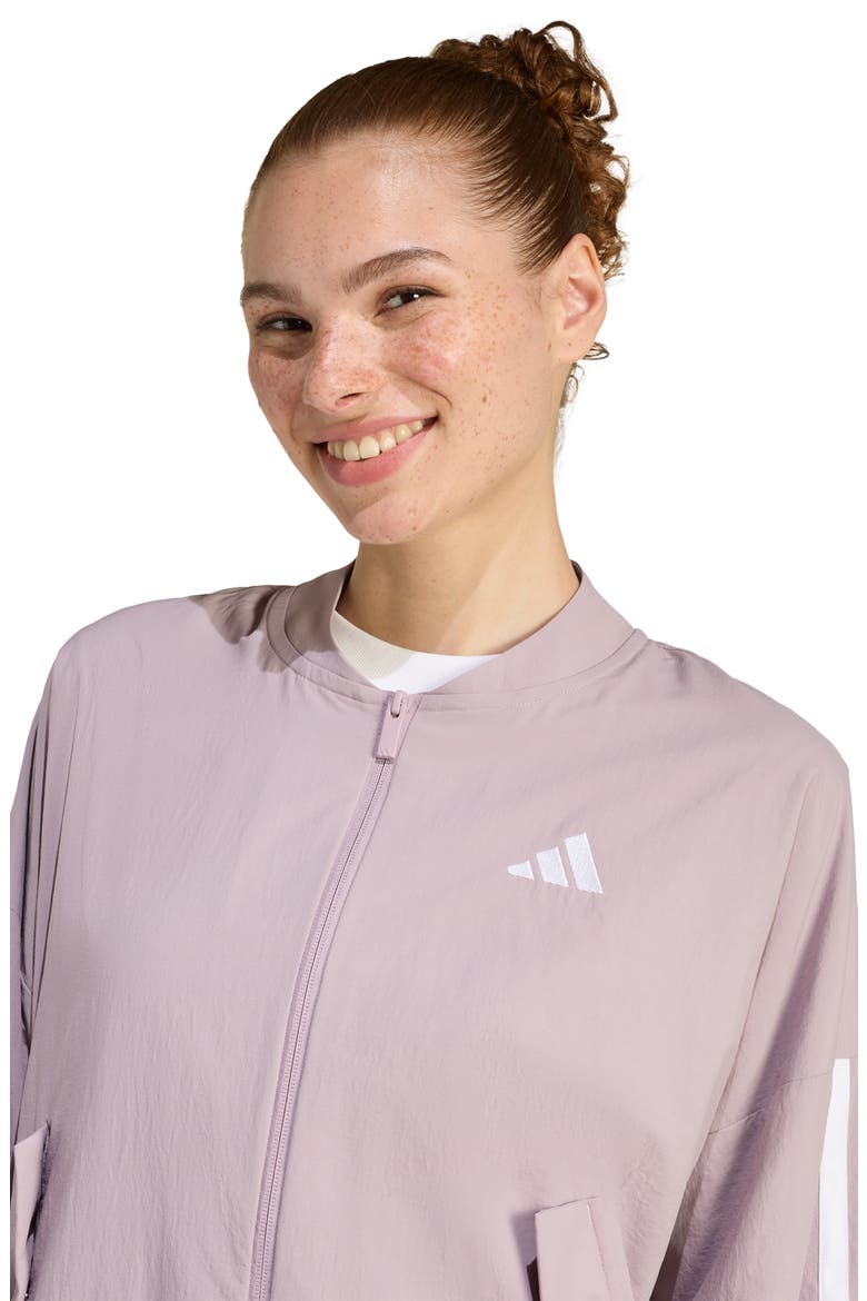 3-Stripes Woven Bomber Jacket, Alternate, color, PRELOVED FIG/ WHITE