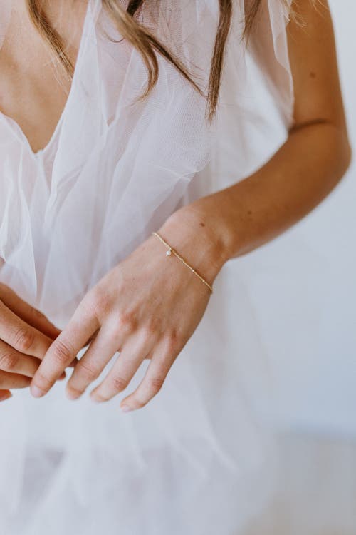Untamed Petals Bijou Dainty Pearl Bracelet In Gold