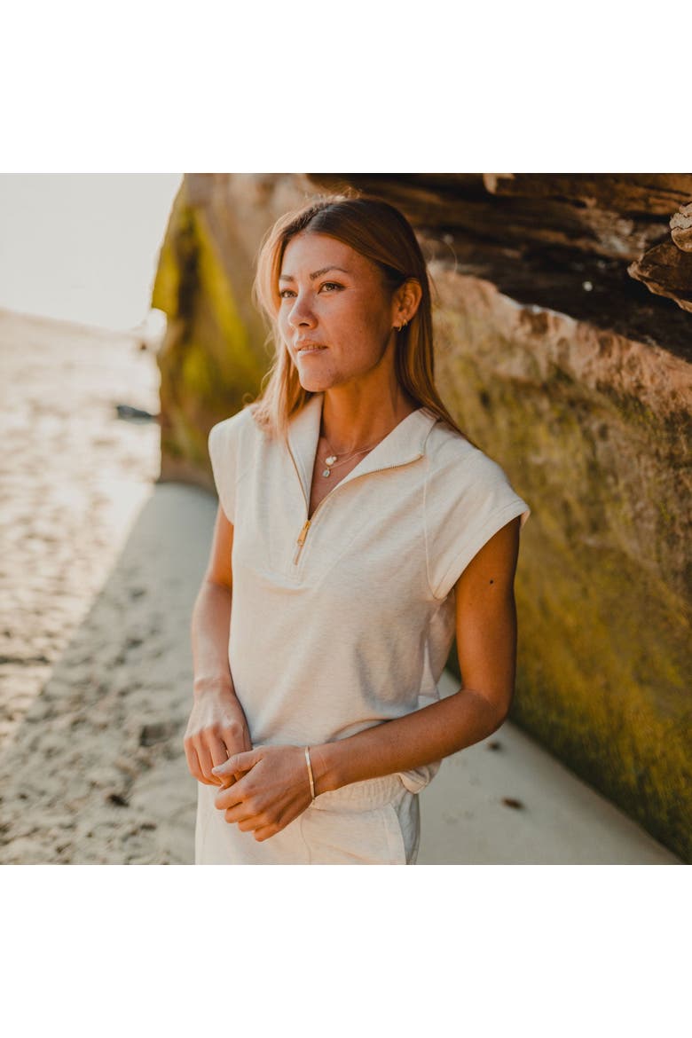 Victoria Half Zip Cap Sleeve Pullover, Alternate, color, Birch