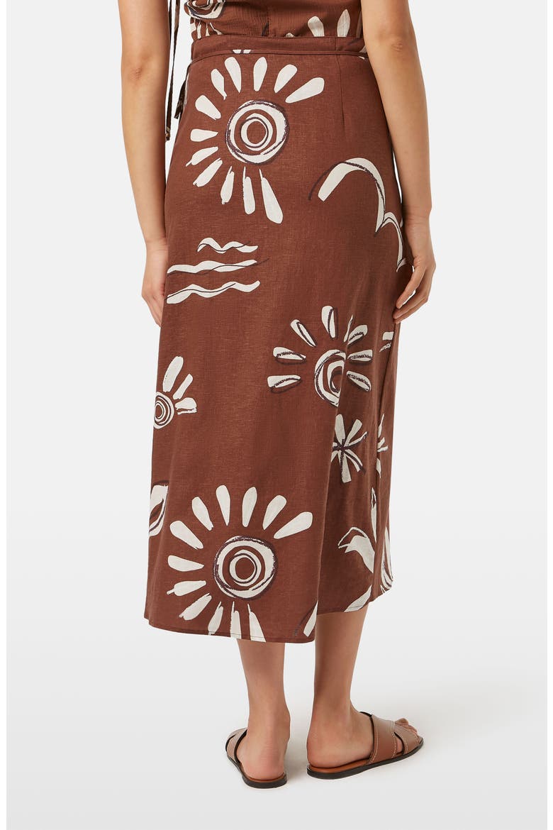 Print Stretch Linen Blend Midi Wrap Skirt, Alternate, color, INKY SUN BROWN