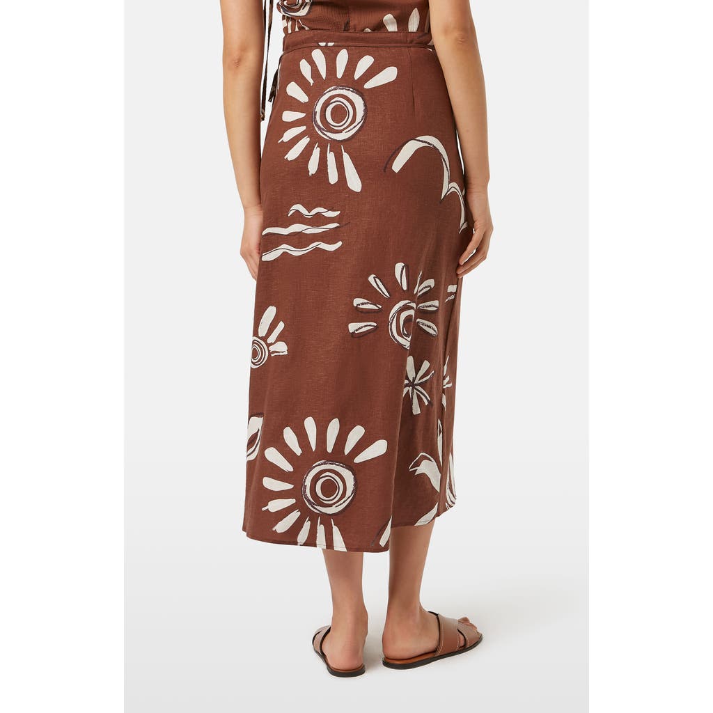 Scotch & Soda Print Stretch Linen Blend Midi Wrap Skirt In Inky Sun Brown