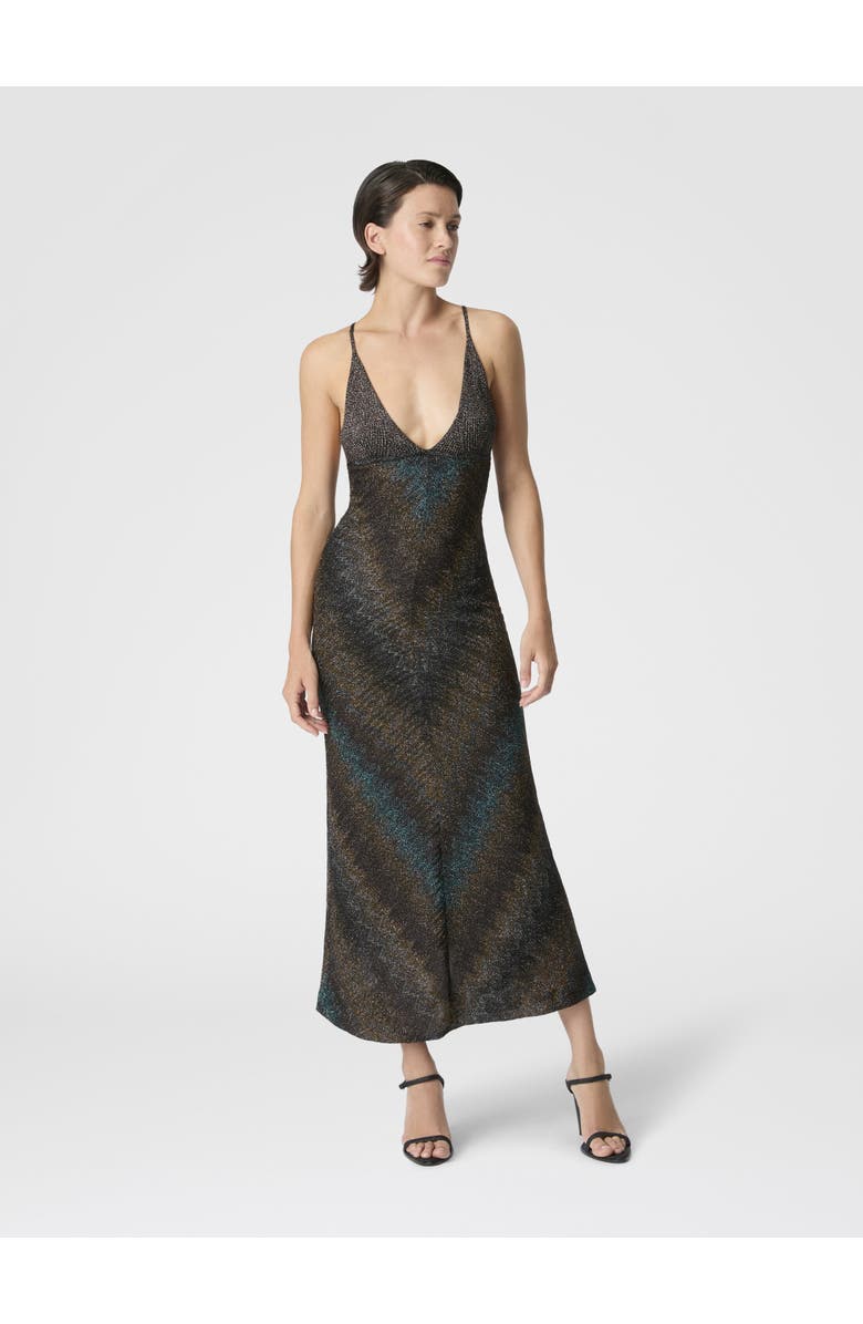 Missoni Viscose Lamé Gown With Deep Neckline, Alternate, color, Green& Brown