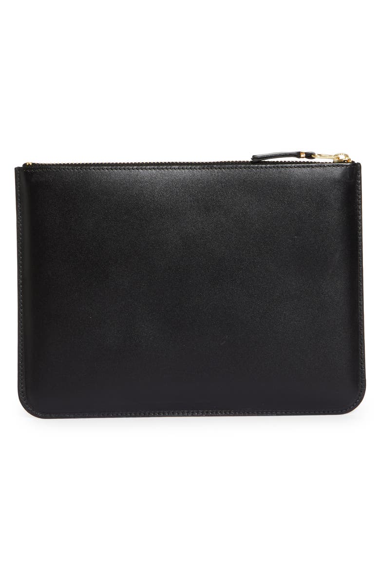 Outside Pocket Leather Zip Pouch, Alternate, color, BLACK