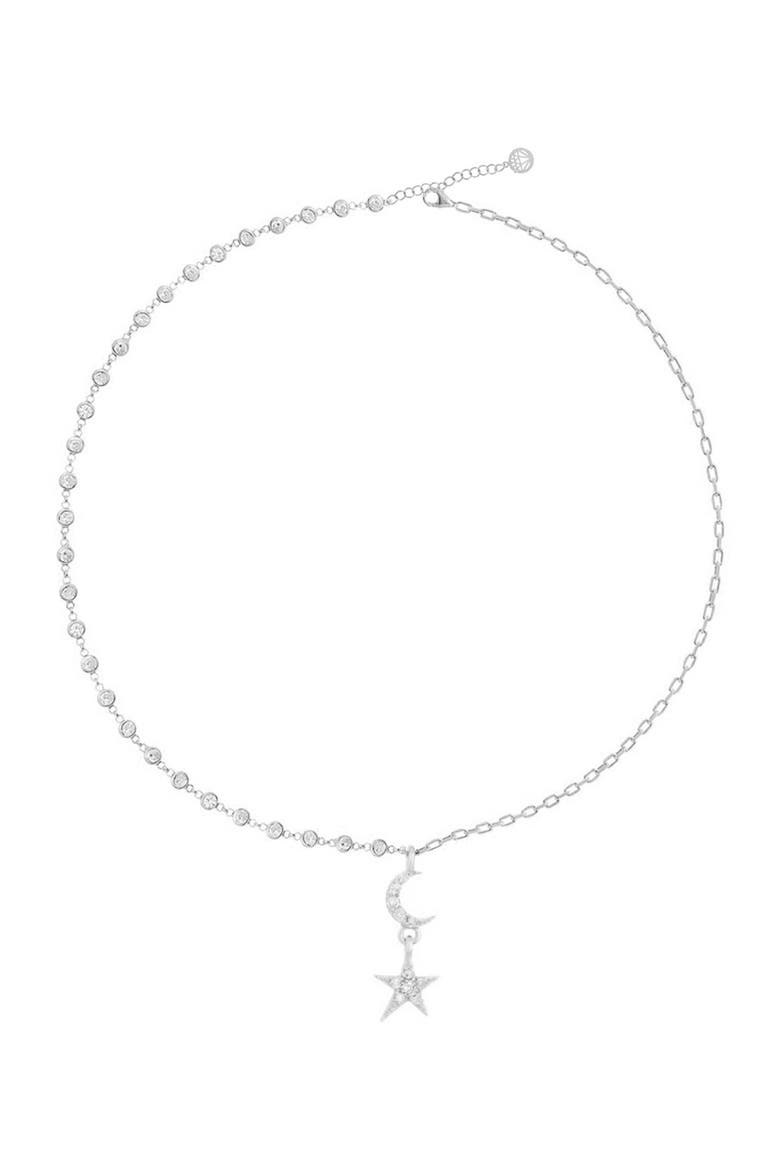 White Gold Vermeil Pave CZ Star & Moon Pendant Necklace, Alternate, color, GOLD