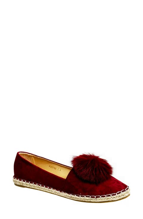 Faux Fur Pompom Espadrille Flat