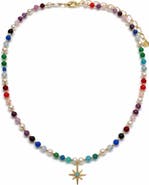 Panacea Freshwater Pearl & Multicolor Beaded Starburst Pendant Necklace