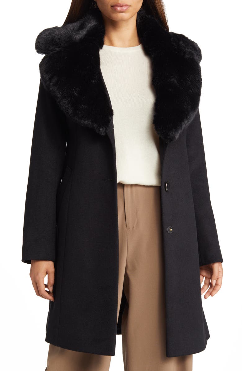 Via Spiga Faux Fur Collar Wool Blend Coat, Main, color, 