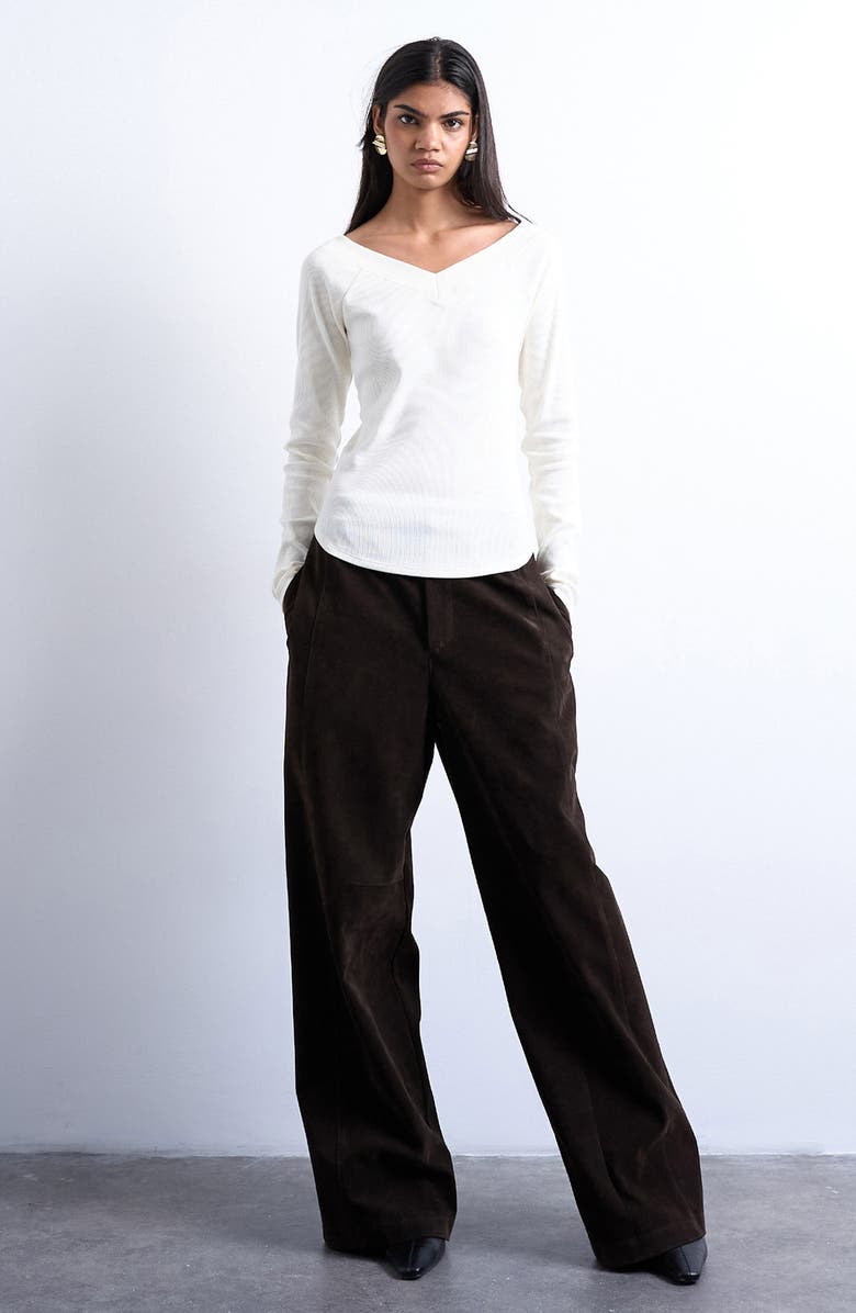 Topshop V-Neck Raglan Sleeve Long Sleeve Rib Knit Top, Alternate, color, Ivory