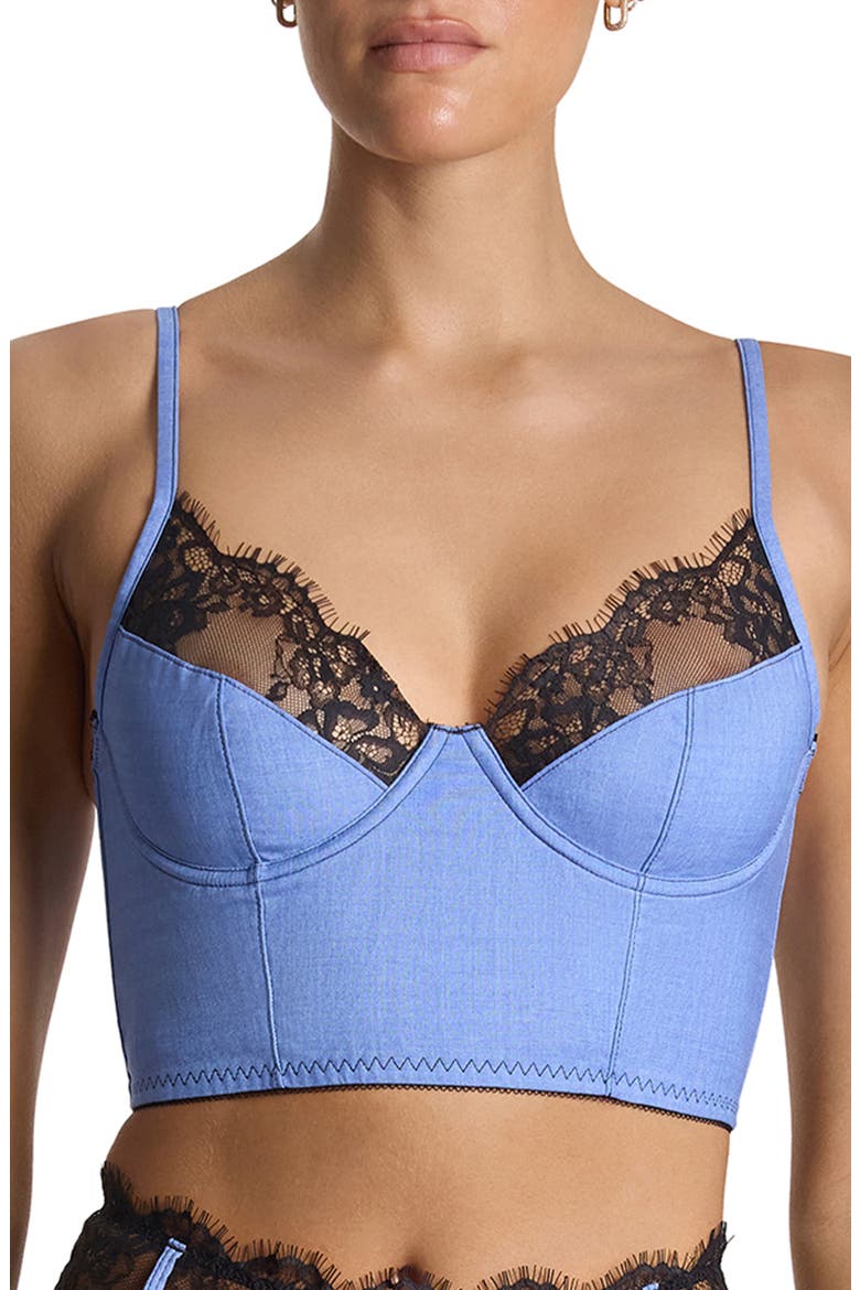x Lexi Wood Katrina Lace Trim Longline Underwire Bra, Main, color, DENIM