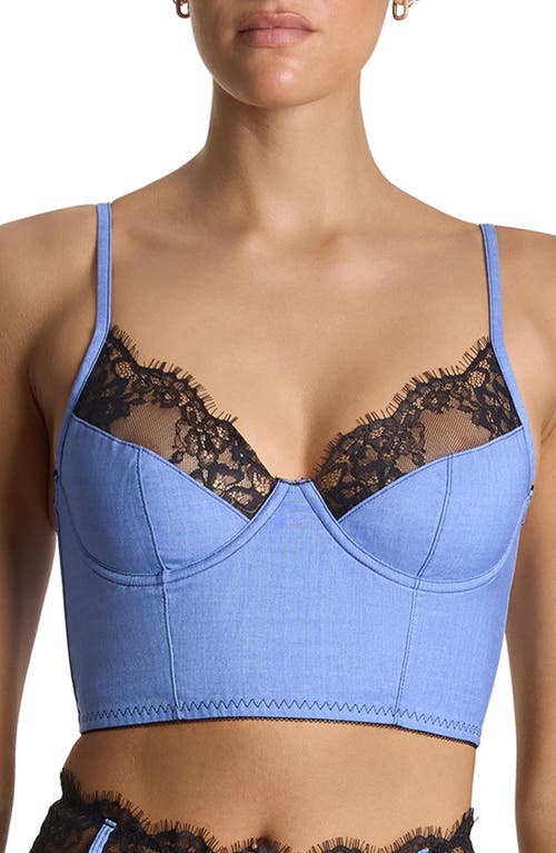 Hanky Panky Latrina Lace Trim Longline Underwire Bra In Blue