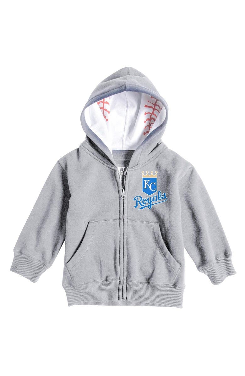 SOFT AS A GRAPE Toddler Soft as a Grape Heathered Gray Kansas City Royals Baseball Print Full-Zip Hoodie, Main, color, Heather Gray