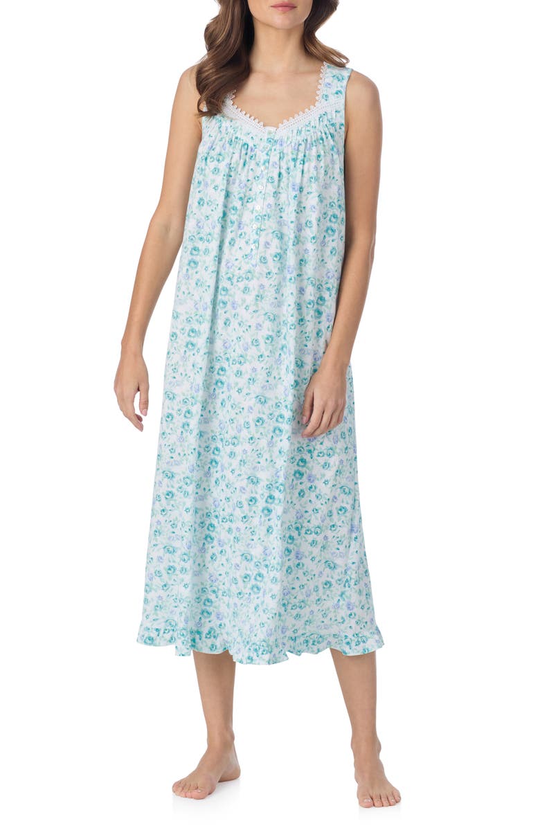 Eileen West Sleeveless Cotton Nightgown, Main, color, Aquamult