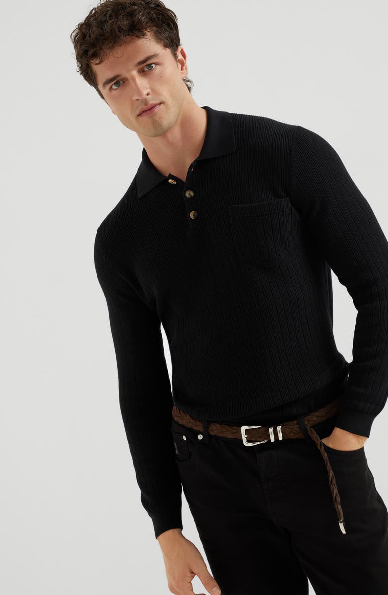 Brunello Cucinelli Long sleeve polo, Alternate, color, 