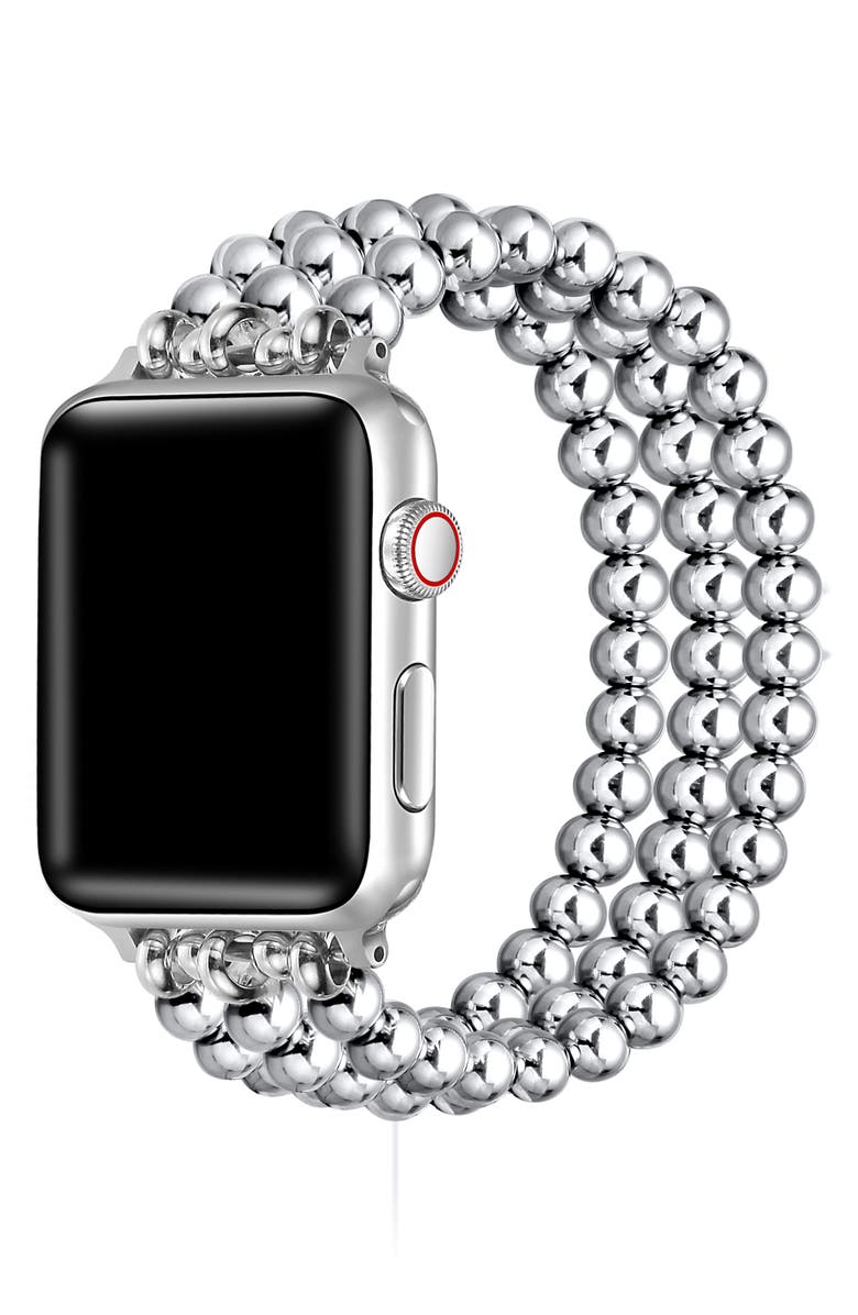 The Posh Tech Nova Stainless Steel Beaded Band for Apple Watch, Alternate, color, Silver