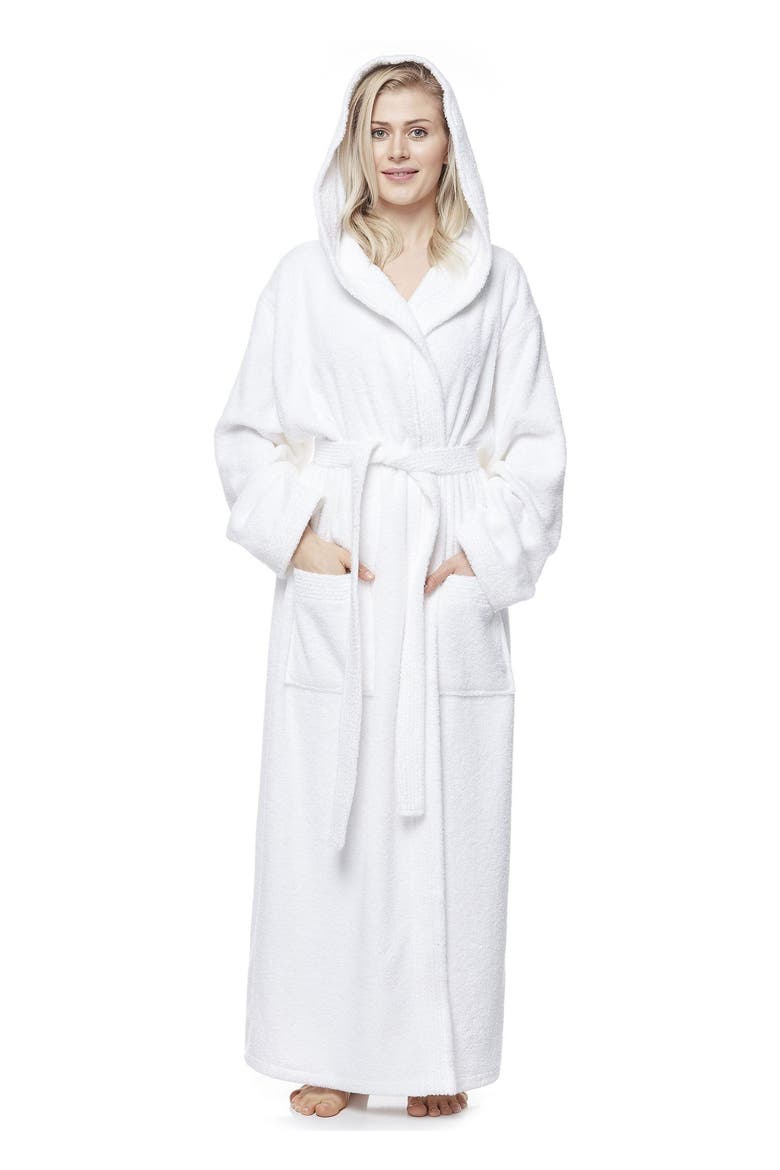 Pacifica Women's Cotton Full Length Hooded Bathrobe, Main, color, White