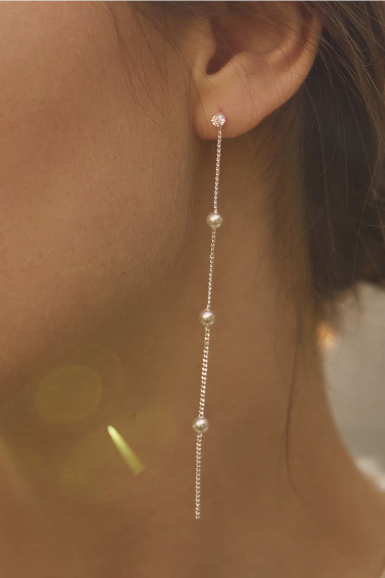 Sterling Silver Infinite Pearl Earrings Dainty Statement Daily Wear, Alternate, color, Silver