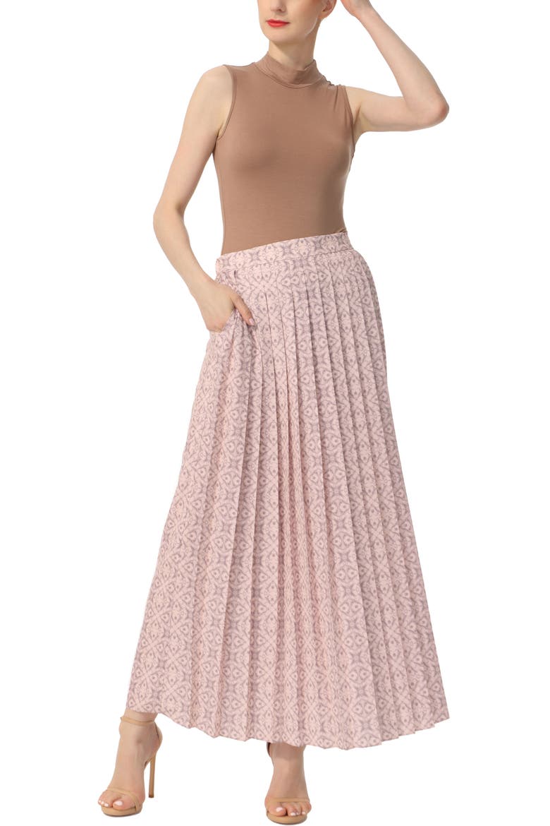 Women's Print Box Pleat Maxi Skirt, Alternate, color, Violet
