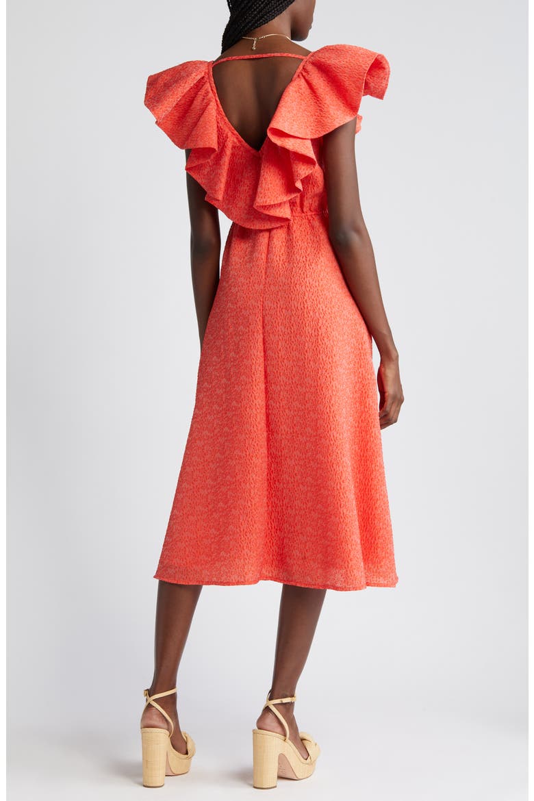 Ruffle Puckered Midi Dress, Alternate, color, RED GRENADINE