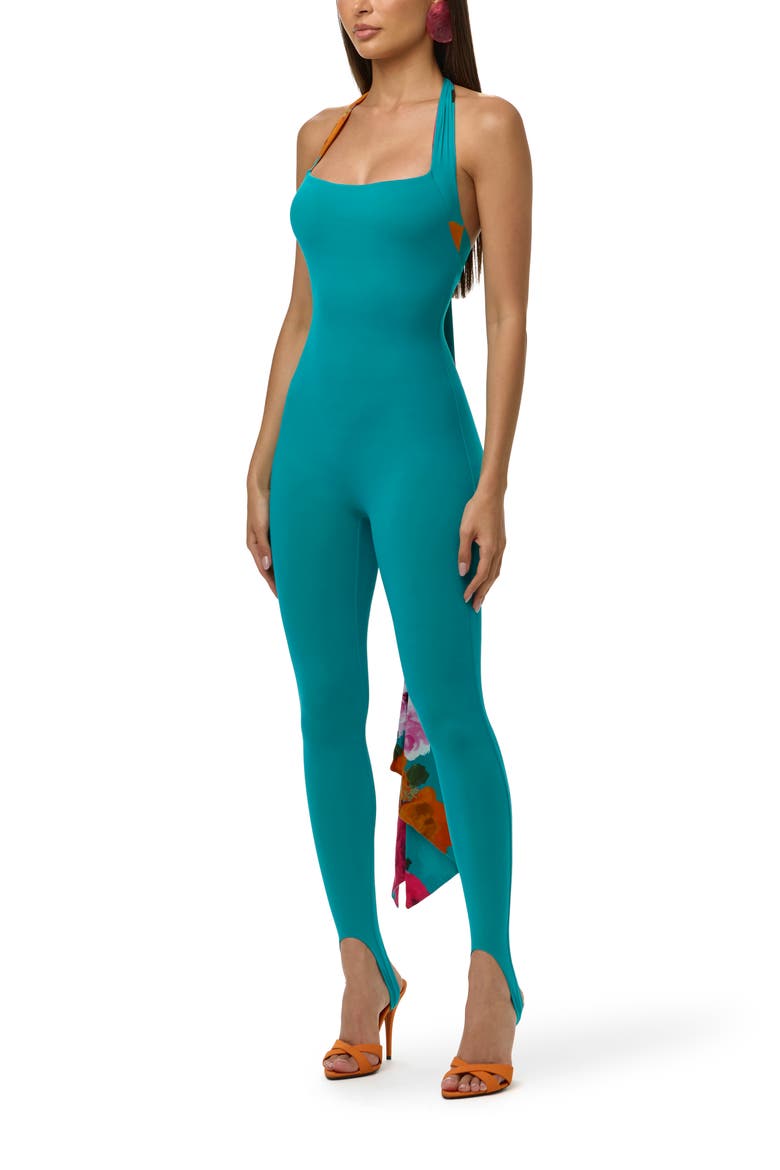 Chiffon Strap Stirrup Jumpsuit, Alternate, color, AQUA