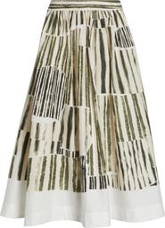 Jason Wu Collection Stripe Collage Stretch Cotton Midi Skirt