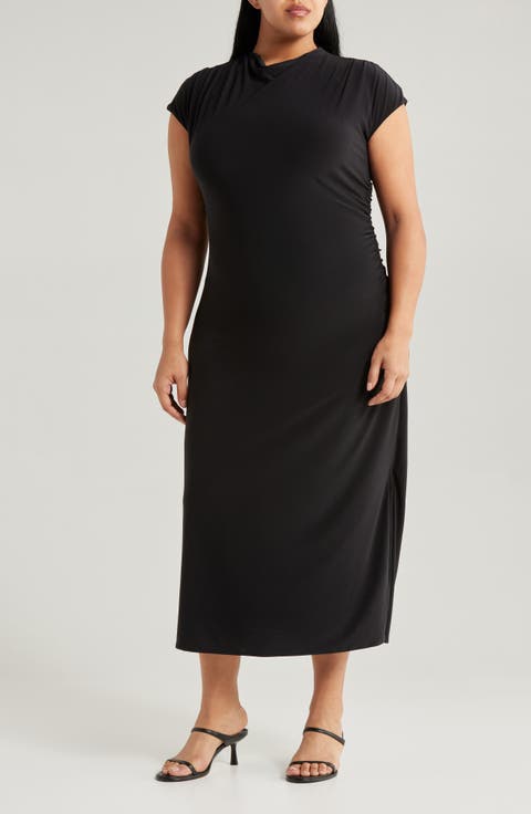 Long Sleeves Cowl Neck Midi Dresses
