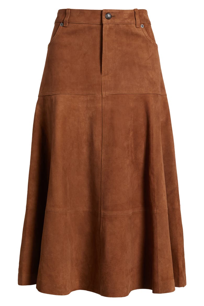 Matty Suede A-Line Skirt, Alternate, color, COGNAC