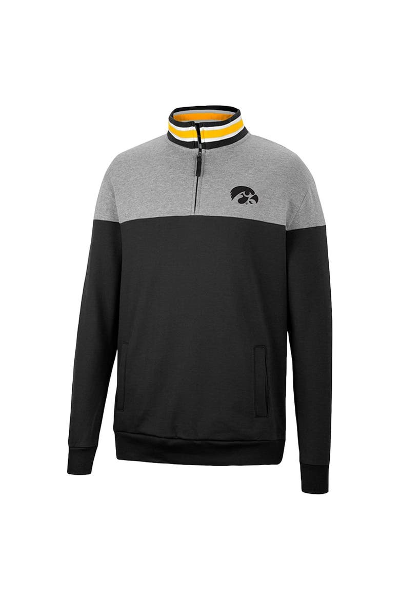 Men's Colosseum Black/Heather Gray Iowa Hawkeyes Be the Ball Quarter-Zip Top, Alternate, color, Black