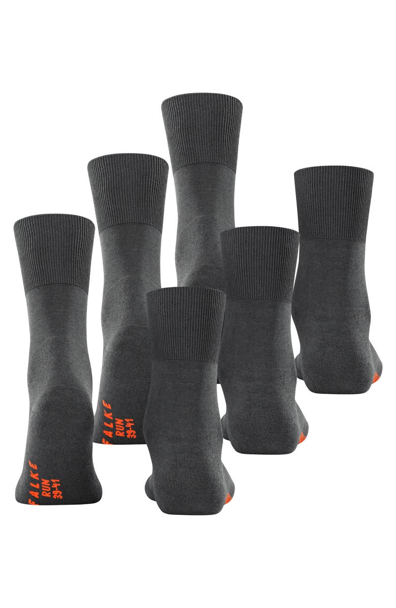 Falke Run Cotton Socks 3-Pack, Alternate, color, Dark Grey
