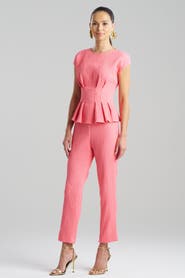 Natori TEXTURED COTTON JACQUARD Cap Sleeve Pleated Peplum Top