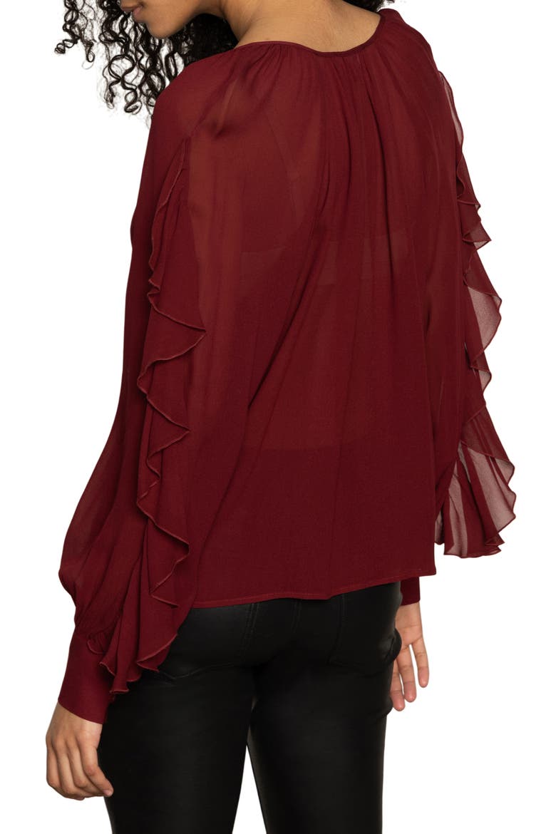 Harmony Ruffle Sleeve Button-Up Shirt, Alternate, color, CRIMSON RED