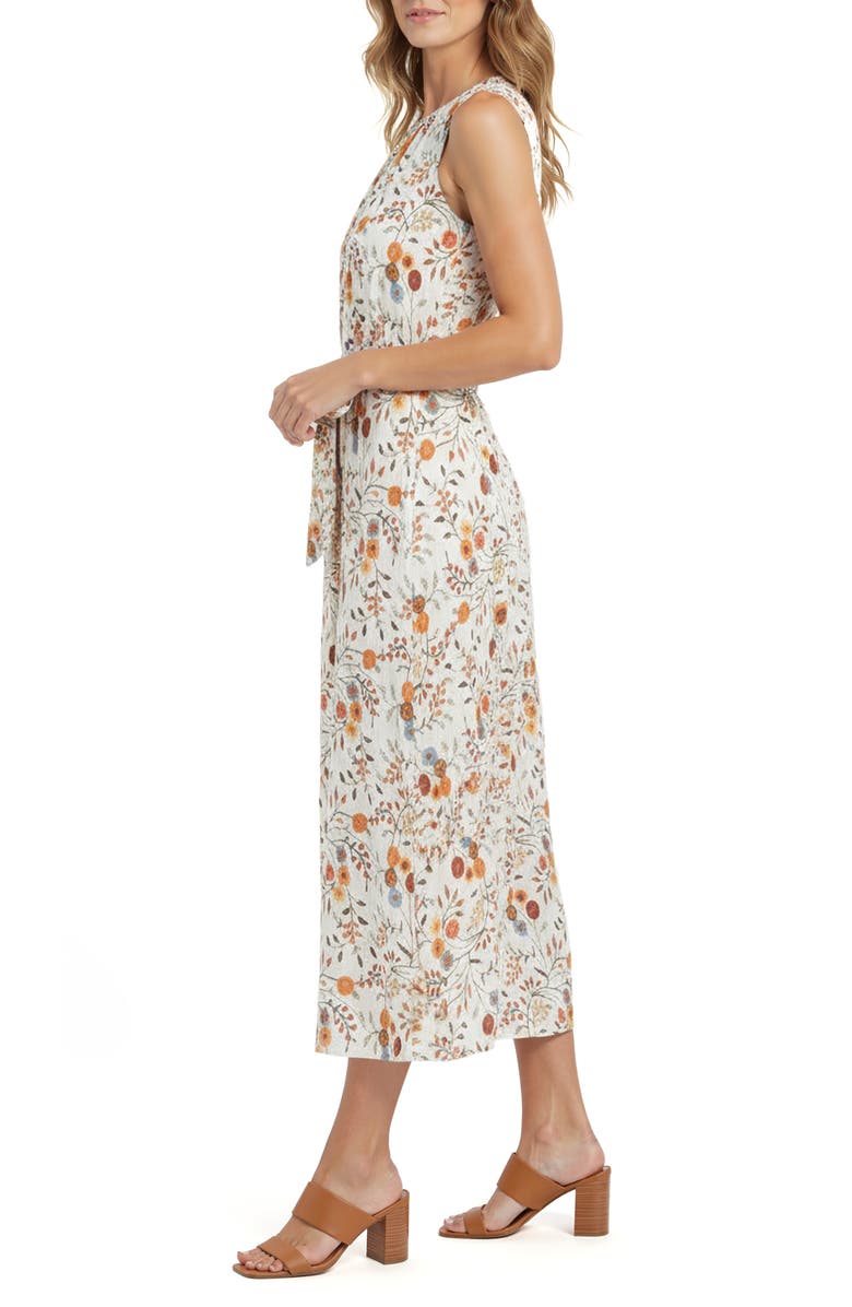 Mila Mae Floral Sleeveless Belted Midi Dress, Alternate, color, Cream Floral