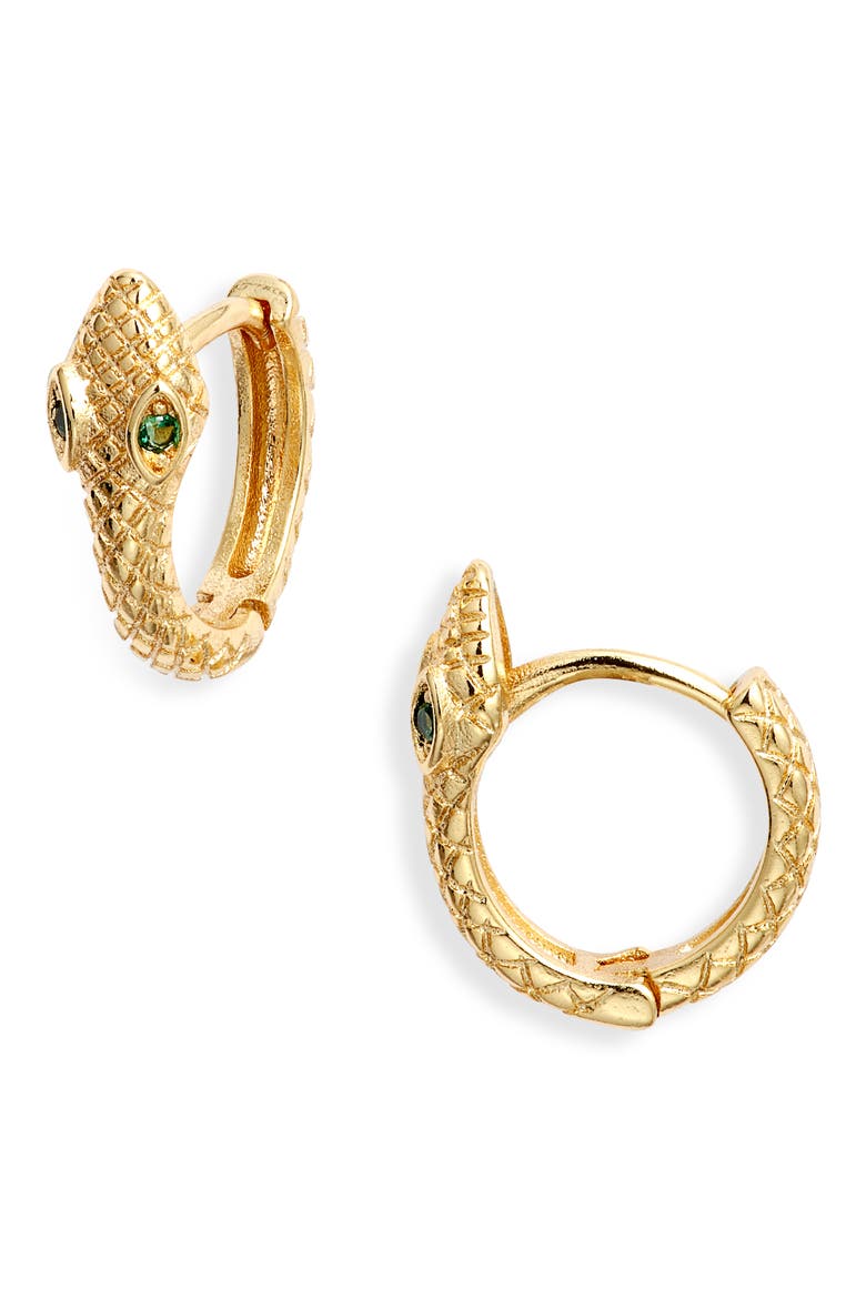 Zephry Snake Huggie Hoop Earrings, Main, color, GOLD