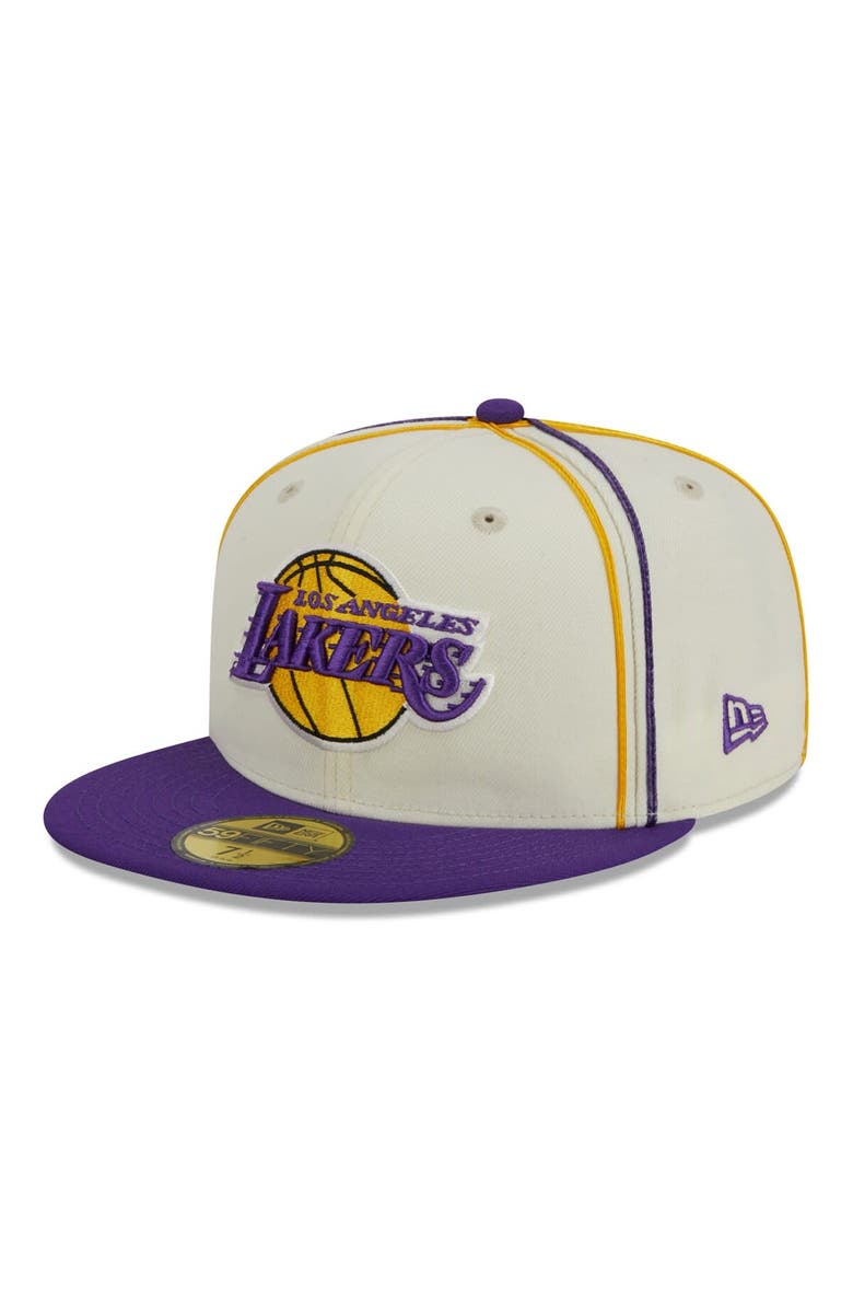 New Era Men's New Era Cream/Purple Los Angeles Lakers Piping 2-Tone 59FIFTY Fitted Hat, Main, color, Cream