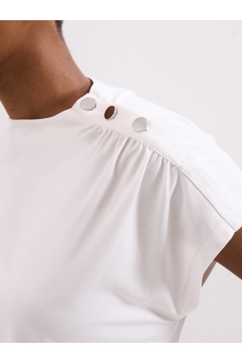 Paige Ruched Shoulder Hardware Ponte Top, Alternate, color, Ivory