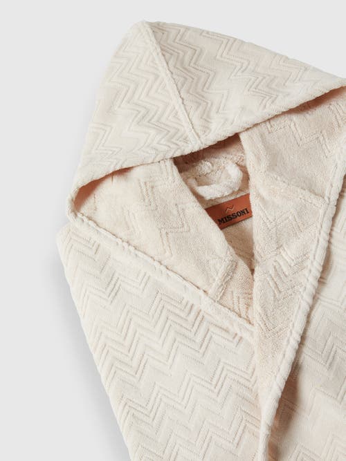 Missoni Home Chalk Bathrobe In Cotton Terry With Zigzag Pattern In Brown