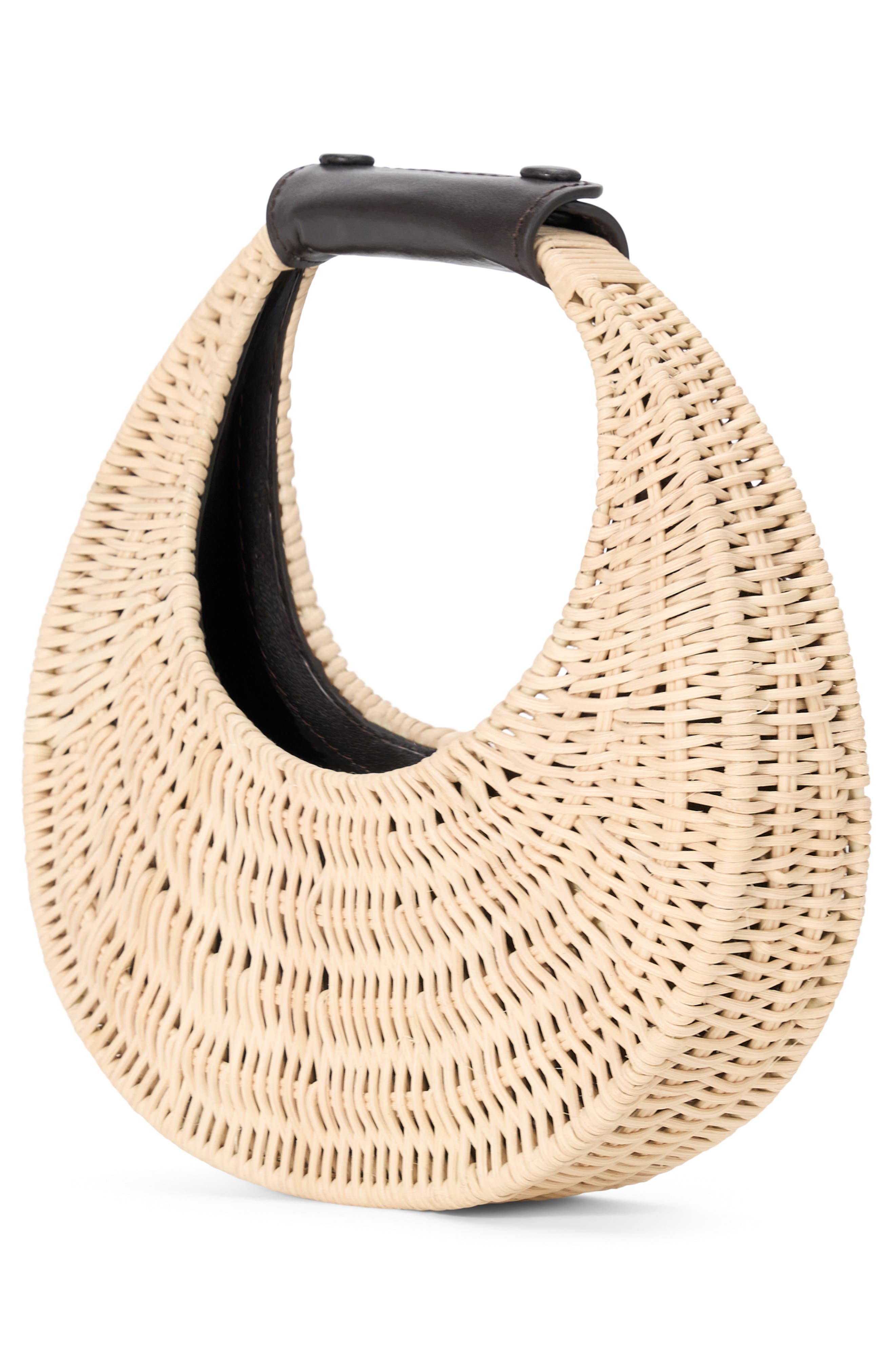 STAUD Good Night Moon Wicker Top Handle Bag, Alternate, color, Natural