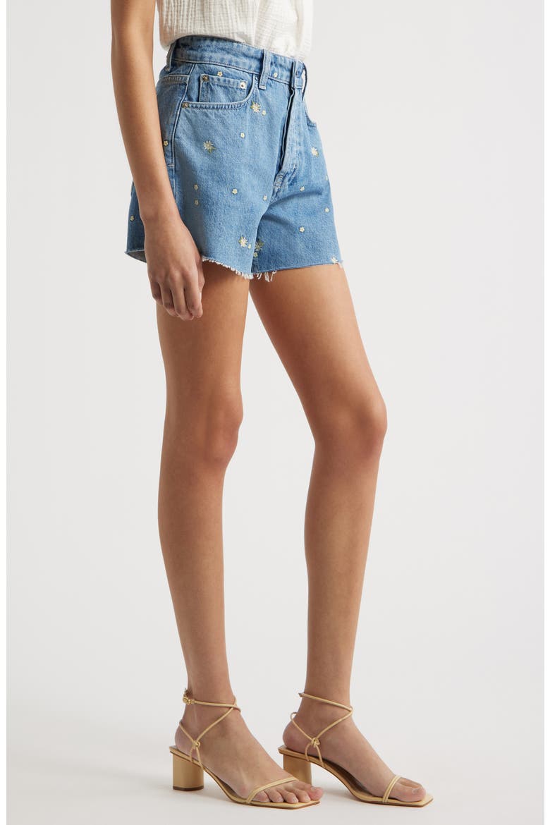 Mesa Flower Embroidered High Waist Cutoff Denim Shorts, Alternate, color, INDIGO FLORAL